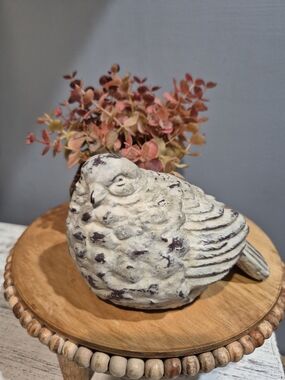 Rustic Distressed Cream Resin Bird Accent